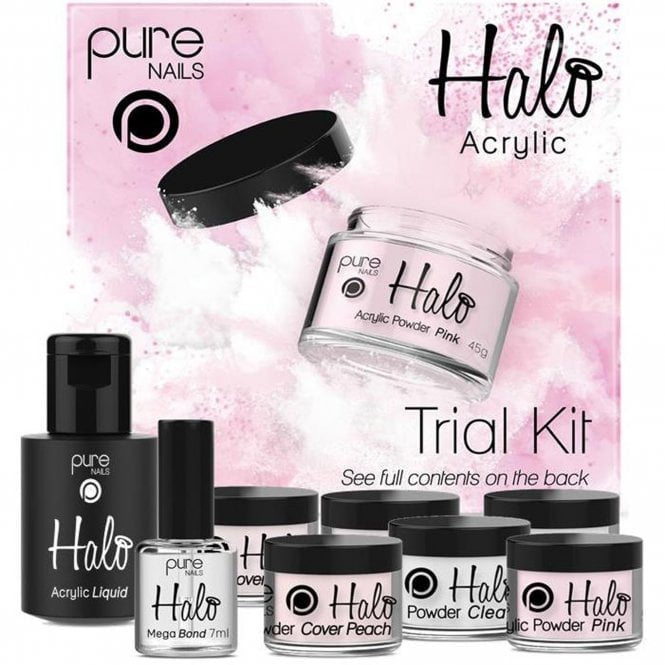 HALO GEL NAILS Halo Gel Nails Acrylic Powder Trial Kit - 9 Piece Home Salon Professional Kit